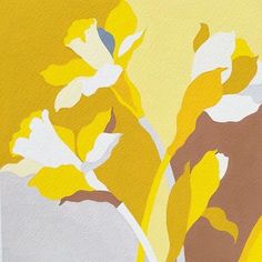 a painting of yellow and white flowers in a vase