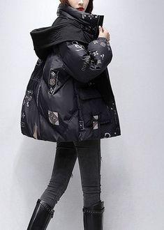 Hooded Scarf, Coat Winter, Black Letter, Down Coat