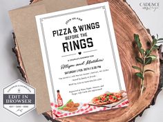 pizza wings before the rings wedding card