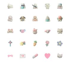 a bunch of cute little items on a white background