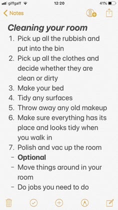 the rules for cleaning your room are shown in this screenshoto screen shot from an iphone