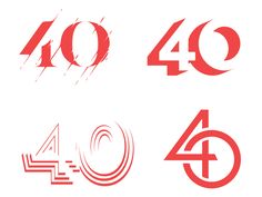 four different numbers and symbols are shown in red on a white background, including the number forty