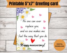 a greeting card with flowers and hearts on it, says printable 5x7 greeting card