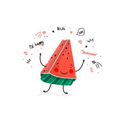 a cartoon watermelon is dancing and smiling