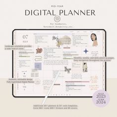 the digital planner is open and ready to be used for projecting, or as part of