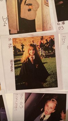 several pictures of harry potter and hermione's hogwarts school uniform