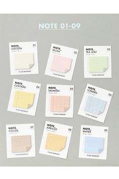 note stickers with different colors and shapes are shown on a gray surface in various sizes