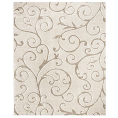 a white rug with swirls and scrolls on the bottom, in front of a white background