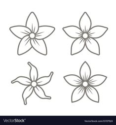 four flowers with leaves on white background in line art style stock photo, images and royalty