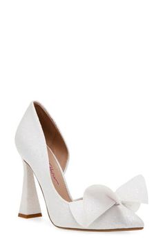 Add eye-catching glamour to your next special occasion with this pointy-toe pump featuring a dramatic bow and lofty flared heel. 4" heel Cushioned footbed Synthetic upper, lining and sole Imported Pump Shoes, Women's Pumps, Betsey Johnson, Special Occasion, Size 7, Nordstrom, Pumps, Women Shoes, Heels