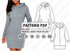 a women's hoodie dress sewing pattern is shown