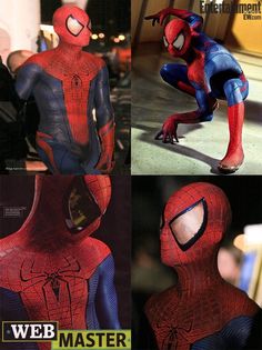 the amazing spider - man costume is shown in three different pictures