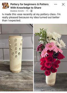 two vases that have flowers in them