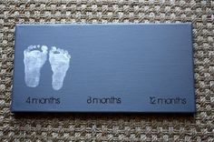 two baby footprints are shown on a blue plaque that says, 2 months and 3 months