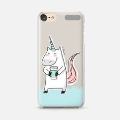 an iphone case with a unicorn holding a drink in it's hand and drinking from a cup