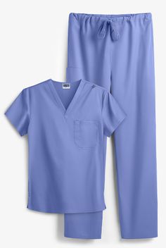 For your convenience, our flexible Strictly Scrubs Stretch SSS720 Unisex 3-Pocket Scrub Set includes a matching top and pant together. Each style in our exclusive Strictly Scrubs Stretch collection was made with easy care wash-n-wear fabric that’s durable, fade resistant, and supersoft with stretch, thanks to a polyester rayon spandex blend. • Set includes 1 top and 1 pant of the same size and color • Top details: • Unisex fit • V-neck • Total of 1 pocket • 1 left chest pocket with pen slot • Sh Ciel Blue Scrubs, Dark Blue Scrubs, Doctors Scrubs, Dentist Uniform, Doctor Clothes, Dentist Outfit, Light Blue Scrubs, Hospital Scrubs, Scrub Uniform