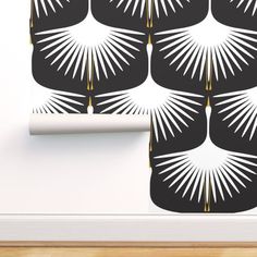 the wallpaper is designed with black and white shapes