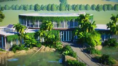 this is an artist's rendering of a modern house in the middle of palm trees