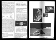 an open book with pictures and text about the planets in black and white on it