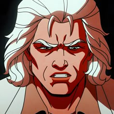 an animated image of a man with white hair and red eyes