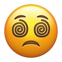 an emoticive yellow smiley face with two eyes and spirals in the middle