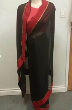 HKP 101 Ethnic Traditional Newari Geoget Sari,Saree, Haku Patashi ,Newari saree.Black with Red Boder. women wear,Nepal Haku Patasi Newari women worn Dress Saree called Haku Patasi.It is made by local handloom sifon  made by local people of Kathmandu Bhaktapur,Patan, valley. Size 5.5 meters. Newari Dress, Saree Black, Dress Saree, Sewing Crafts Tutorials, Red Border, Nepal, Sewing Crafts, Women Wear, Saree