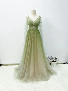 Earth Green Dress, Vintage Green Dresses, Cottage Core Prom Dress, Green Fairy Dress, Fairytale Prom, Senior 25, Green Formal Dress, Fairytale Gown, Green Formal Dresses