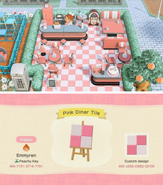 the pink diner tile is shown in this screenshot from animal crossing, and it's