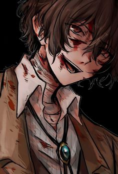 an anime character with blood on his face