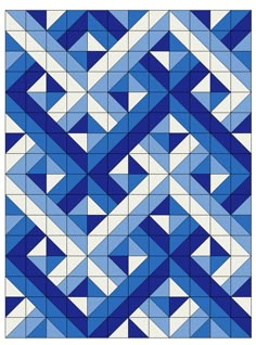 a blue and white pattern with triangles on the bottom, in different directions to make it look