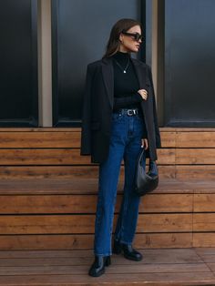 Nyc Fall Outfits, Straight Jeans Outfit, October Outfits, Blue Jean Outfits, Elegante Casual, Online Fashion Store, Mode Inspo, Blazer Outfits, 가을 패션