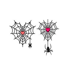 three spider webs with red heart in the center and two black widowes below