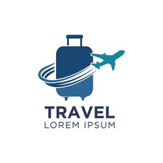 an airplane is flying over the water and it's landing gear logo design for travel company