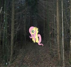 an image of a pink pony in the woods