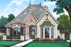 this is an artist's rendering of the front elevation of these european house plans