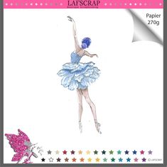 a drawing of a ballerina in blue and white with stars on the bottom of it