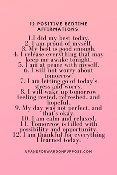 a pink background with the text 12 positive bedtime affirmations