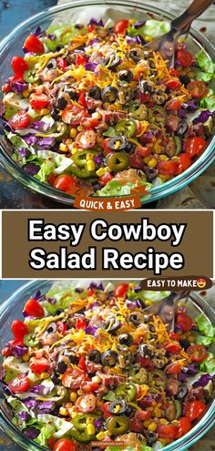 Loaded with plenty of tasty ingredients and covered in a creamy and flavorful dressing, this cowboy salad is a filling meal on its own. Cowboy Salad Dressing, Low Carb Mexican Side Dishes, Cowboy Fruit Salad, Loaded Cowboy Salad, Cowboy Salad 12 Tomatoes, Filling Dinner Salads, Cowboy Coleslaw Recipe, Cowboy Corn Salad, Cowboy Salad Recipe Pioneer Woman