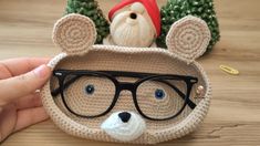 Crochet Bear Glasses Tray, Crochet Bear Glasses Holder, Crochet Eye Glasses Holder Free Pattern, Crochet Eyeglass Holder, Teddy Bear Storage, Crochet Eyeglass Cases, Crocheted Teddy Bear, Bear Storage, Crochet Business Ideas