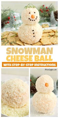 snowman cheese ball with step by step instructions