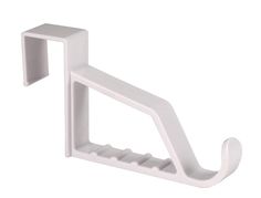 a white wall mounted shelf bracket with two hooks on each side and one hook attached to the other