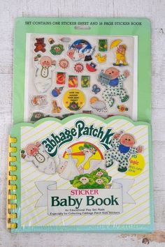 the sticker baby book is on display