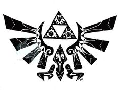 the legend of zelda's symbol is drawn in black and white with intricate designs