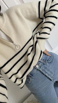 Oversized Striped Sweater, Looks Pinterest, Elegante Casual, Outfit Jeans, Mode Inspo, Autumn Outfit, Outfit Inspo Fall, Looks Style, Mode Inspiration