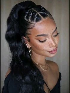 Extravagant Hairstyles Inspiration, Bubble Braid With Braid In It, Baddie Hair Up Styles, Long Black Hair Styles Ideas, Tacky Hairstyles, Hairstyles Creative, Dance Comp Hairstyles, New Hairstyles For Women, Hair Styles For Cheerleaders