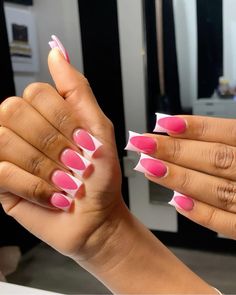 Short duck nails  Pink and white  #frenchies #frenchtipnails #duckies Hot Pink And White French Tip Nails, Pink Duck Nails French Tip, Short French Duck Nails, Pink And White Duck Nails, Duck Nail Frenchies, Duckies Nails Short, Pink Nails With White French Tip, Short Duck Nails French Tip, White And Pink French Tip Nails