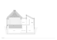 an architectural drawing of a house with a pitched roof and two stories on the top floor