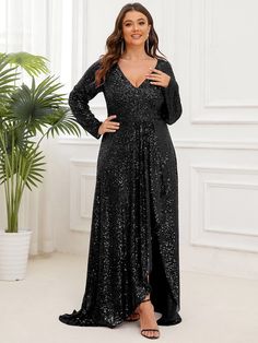 Prom Long Sleeve Dresses, Plus Size Formal Dresses With Sleeves, Formal Plus Size Dresses, Redprom Dresses, Plus Formal Dresses, Stunning Dresses Gowns, Elegant Maternity Dresses, Plus Size Sequin