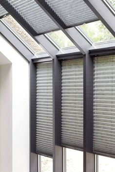 a room with three windows covered in blinds