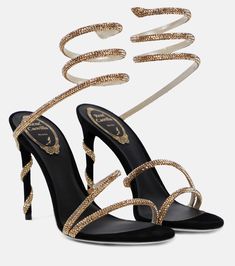 Margot embellished suede sandals in black - Rene Caovilla | Mytheresa Rene Caovilla Shoes, Snake Heels, Dr Shoes, Womens Shoe, Rhinestone Sandals, Rene Caovilla, Latest Fashion Design, Embellished Sandals, Crystal Lamp